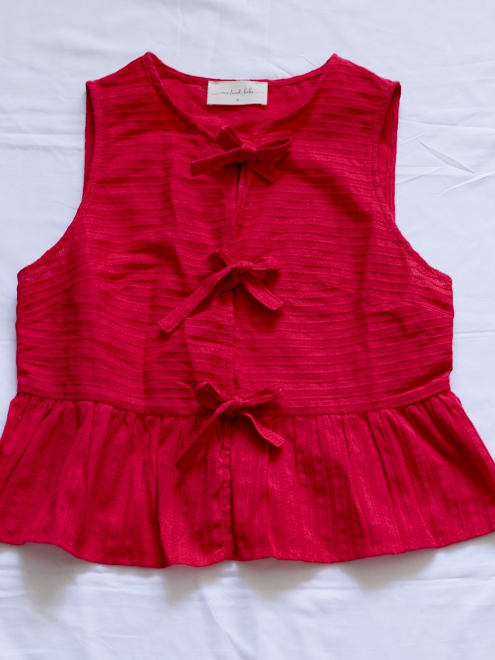 Drama Queen Bow-Front Peplum Blouse - Red